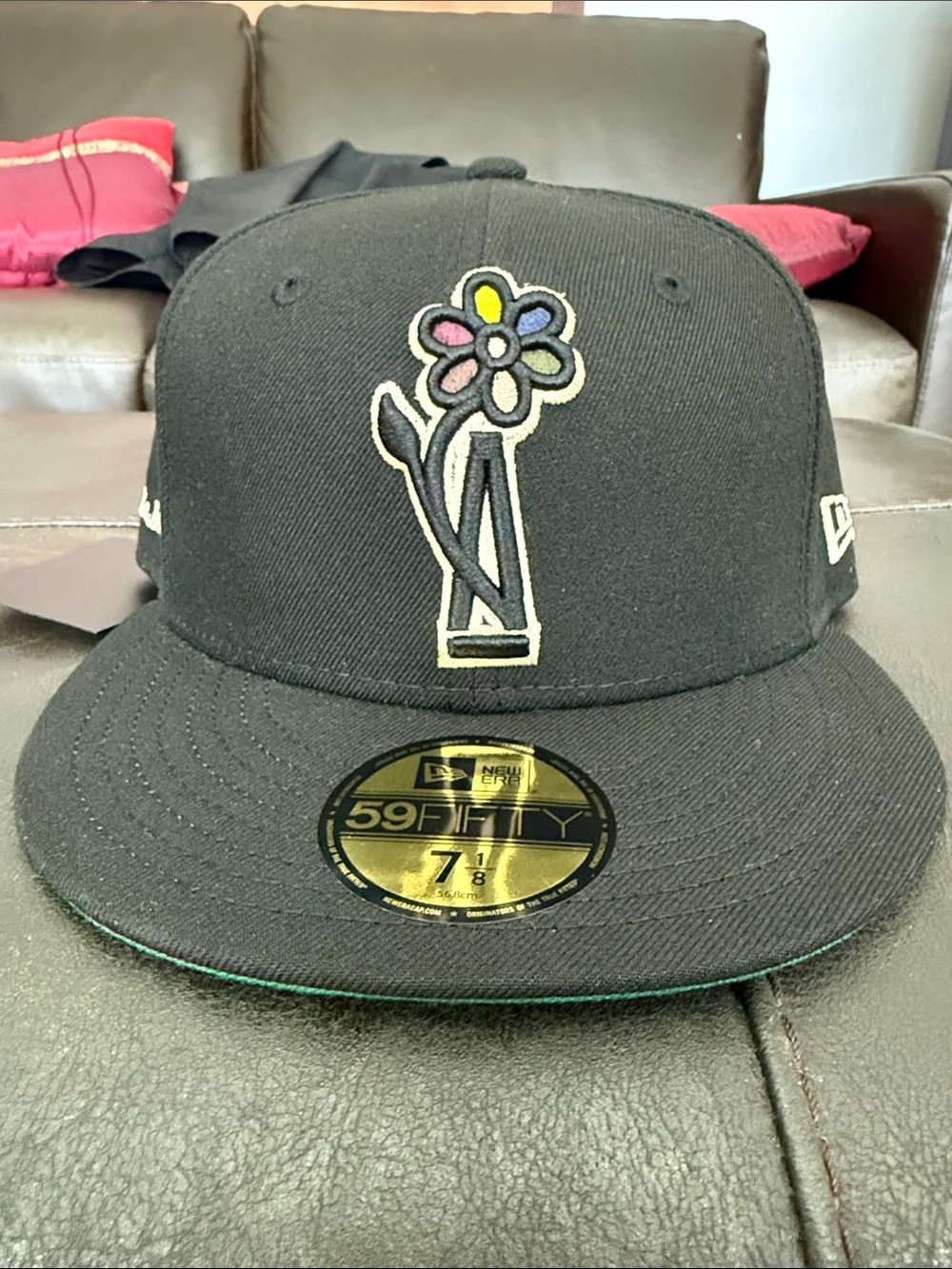New Era Black Fitted Cap with Embroidered Flower